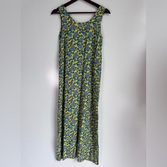 Flax Jeanne Engelhart Small Maxi Dress Lemon Green Floral Yellow Vintage Tank - Picture 1 of 5